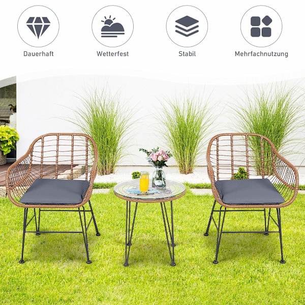 Wicker möbelset 3-delat modernt bistroset för terrassen
