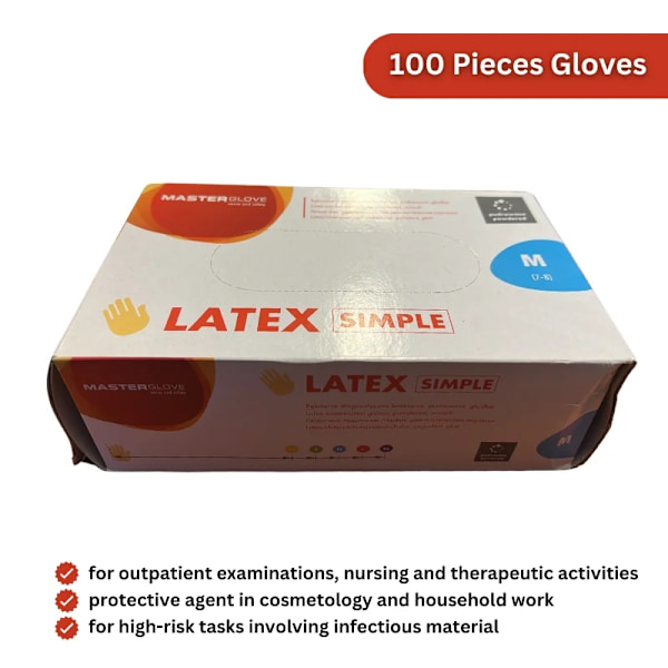 Handskar Master: Förpackning med 100 engångshandskar med latex och puder - Storlek M