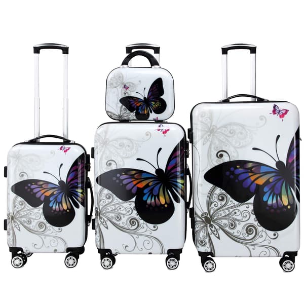 Hård kuffertsæt, 4 dele, 98L til 7L, sommerfugledesign