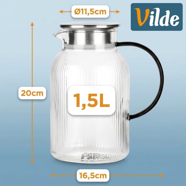 Lasikannu kannella, 1,5 l borosilikaattia, siivilä