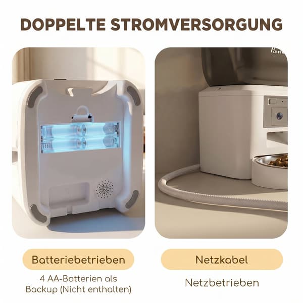 Automatisk kattefoderautomat med kamera, 4 l, 2,4 GHz WiFi, app-styring