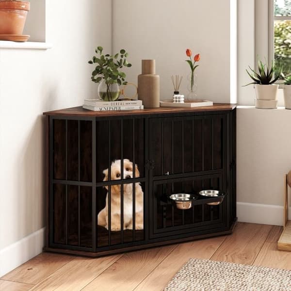 Hjørnehundeburmøbler, 114x60x68 cm, justerbar foderautomat