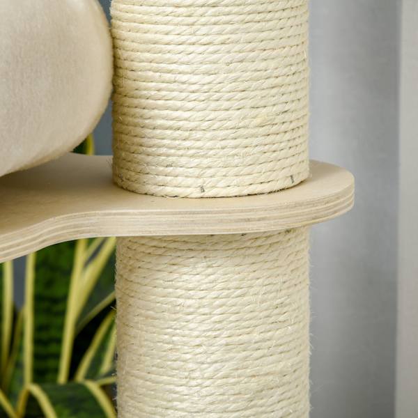 Kat Kradsestolpe Med Kattehule, Tre Niveauer, Træ, Sisal Stolper, Legebolde, 122 Cm Højde