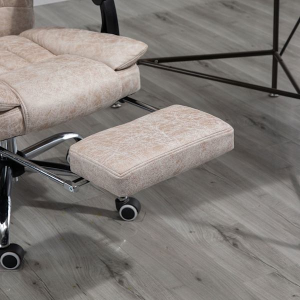 Kontorstol Drejestol Skrivebordsstol Med Tilbagelænet Funktion Fodstøtte Højdejusterbar Mikrofiber Beige + Sort + Sølv 63 X 71 X 110-118 Cm