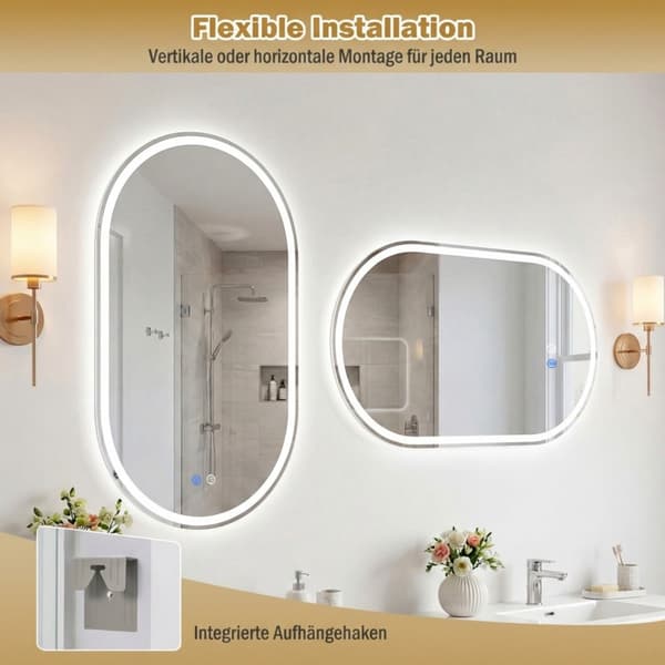 Oval LED-badrumsspegel, 90x55 cm, imfri, dimbar