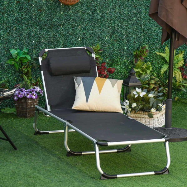 Liggestol Haveseng Liggestol Af Aluminium Stof Afslapningsstol 5-Vejs Justerbar Foldbar Ergonomisk Mesh Sort 170 X 60 X 76 Cm