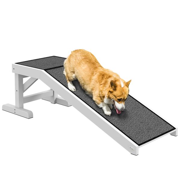 Kæledyrsrampe Med Skridsikkert Tæppe Til Kæledyrsstige Hunderampe Til Hunde Op Til 30 Kg Fyrretræ Polyester Hvid + Grå 125 X 40 X 35,5 Cm