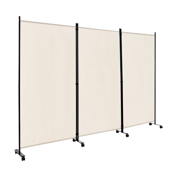 Rumdeler med hjul, 3 paneler, foldbar, beige, 180 cm