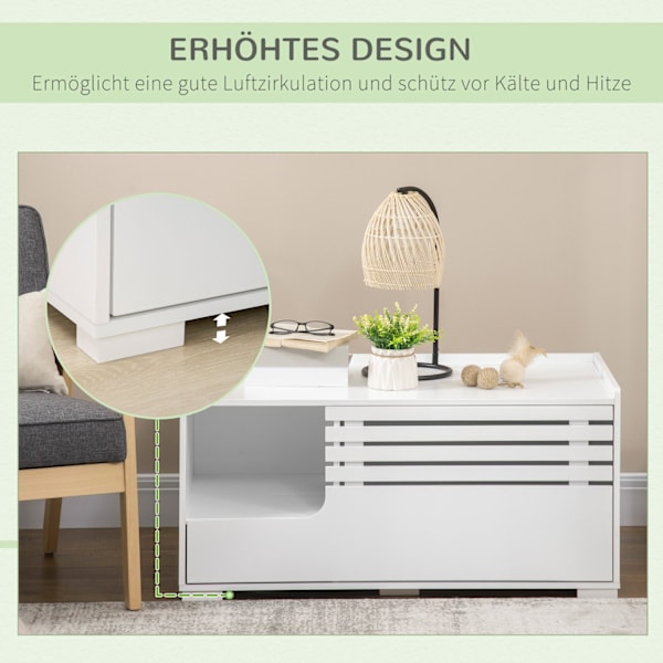 Kattskåp För Kattsandlåda Katthus Med Magnetdörr, Sidobordsdesign, Mdf, Vit