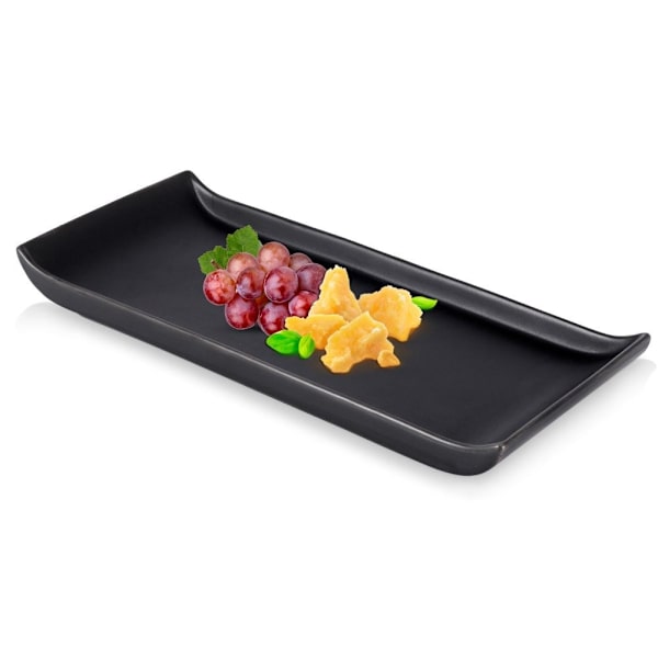 Elegant rektangulär snacks-tallrik i svart keramik, diskmaskinsäker