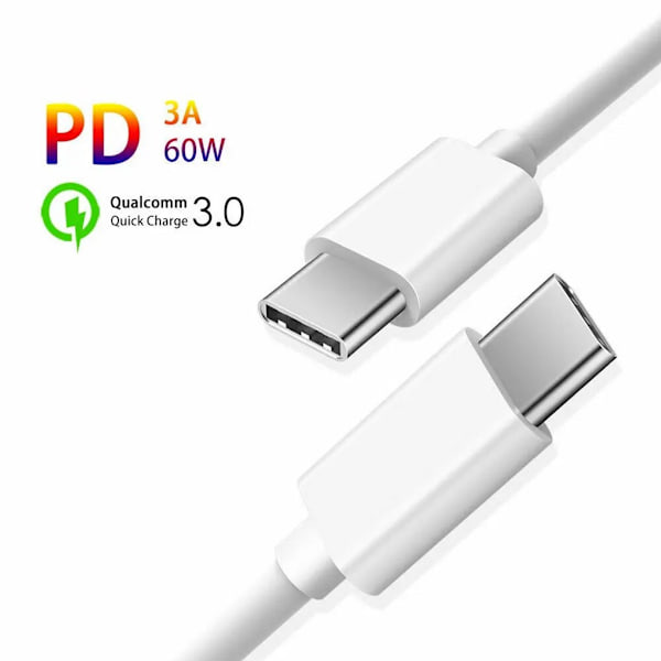 SiGN Snabbladdningskabel USB-C till USB-C 60W, 3A, 2m USB-C PD - Vit