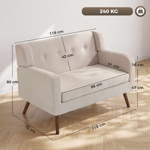 2-sits soffa i sladd, knappklädd, träben, beige
