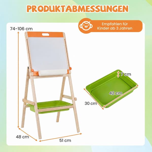 2-i-1 børnekunststaffeli med magnetisk whiteboard og tavle