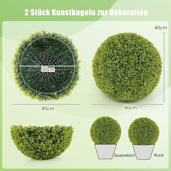 Setti 2 puksipuupalloa, 39 cm puksipuupalloja, UV-suojattuja, koristeellisia pallokasveja kotiin