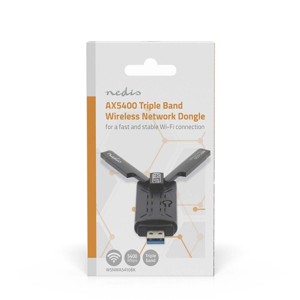 Nätverksdongel | Wi-Fi | AX5400 | 2,4/5/6 GHz (trippelband) | USB3.0 | Wi-Fi-hastighet totalt: 5400 Mbps | Windows 10 / Windows 11