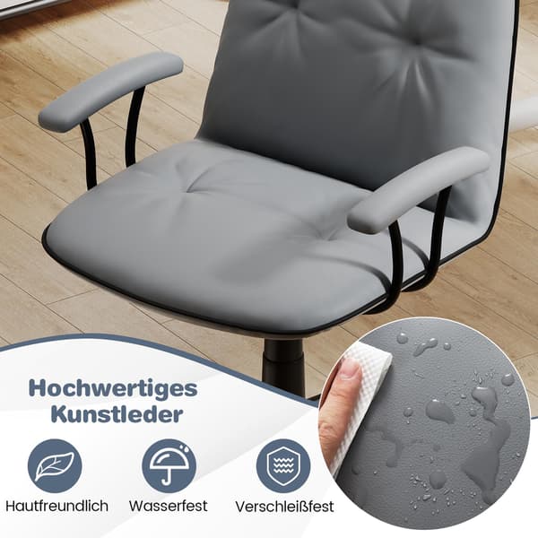 Ergonomisk kontorstol, kunstlæder, polstrede armlæn, grå