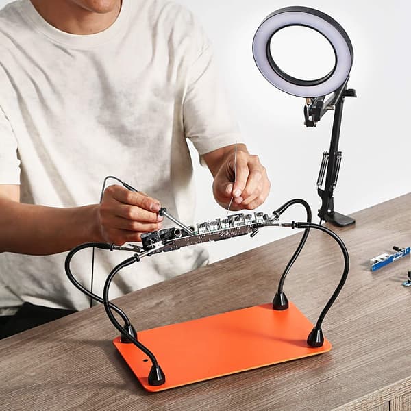 Helping Hands loddestation, 4 arme, 3x LED-forstørrelsesglas