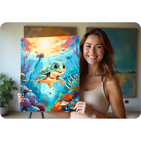 Måla efter siffror-kit – Sköldpaddsdesign, 40x50 cm duk