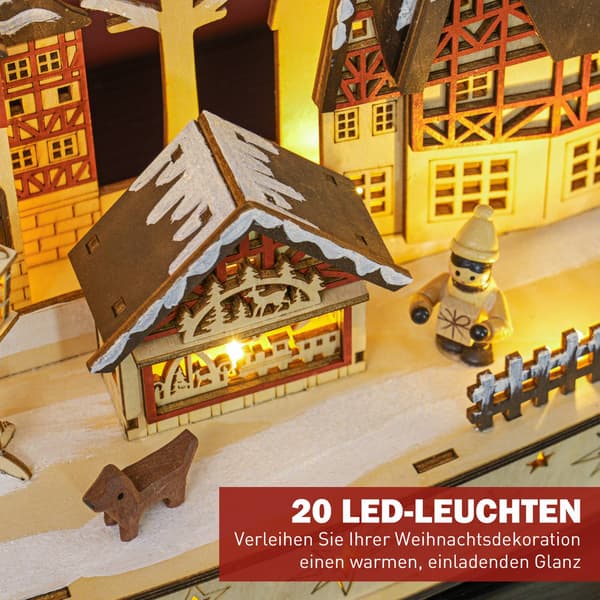 LED-oplyst træ juleby – 20 lys, 45x12x30 cm