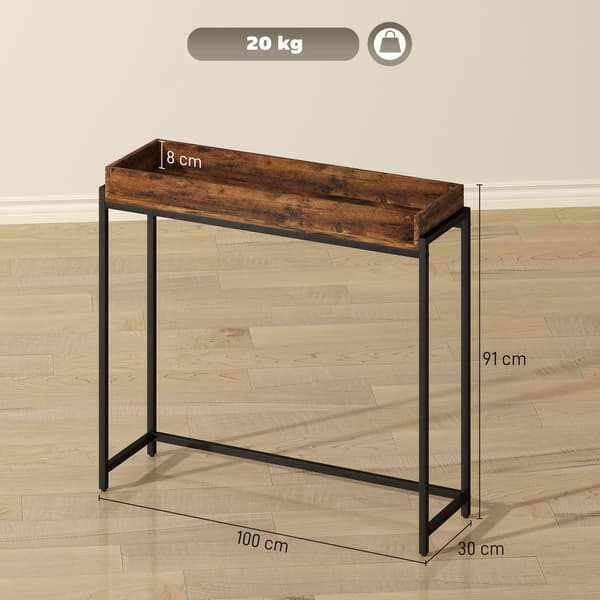 Smalt konsolbord, metal og spånplade, rustik brun