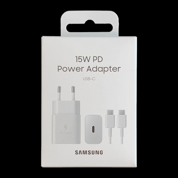 USB-C 15W PD AFC väggladdare + vit USB-C-kabel