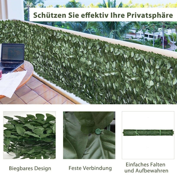 300 x 100 cm kunstig plante væg efeu blade privat skærm hæk plante vindbeskyttelse