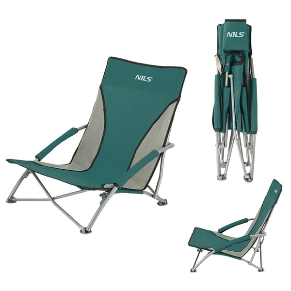 Strandstol, grøn-grå, foldbar, letvægts