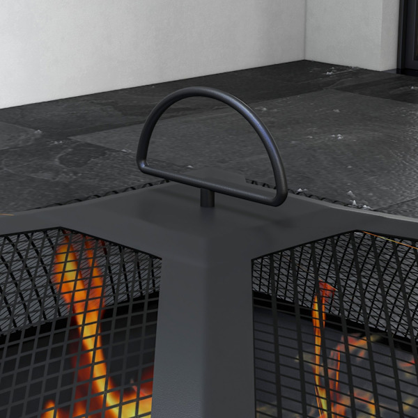 Fire Bowl Eldkorg Med Gnistgaller & Poker, Förvaringsfack, Idealisk För Trädgård Och Uteplats, Metall, Svart