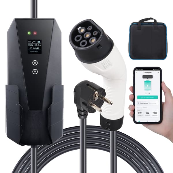 Bärbar typ 2 elbilsladdare 16A 3,7kW, 8,6m kabel