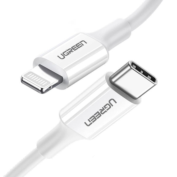 Ugreen MFI USB-C - Lightning-kaapeli, PD, 20 W, 3A, 480 Mbps, 0,5 m - valkoinen