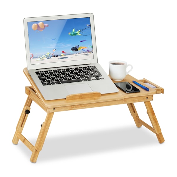 Hopfällbart Bambu Laptopställ – Justerbart Sängbord