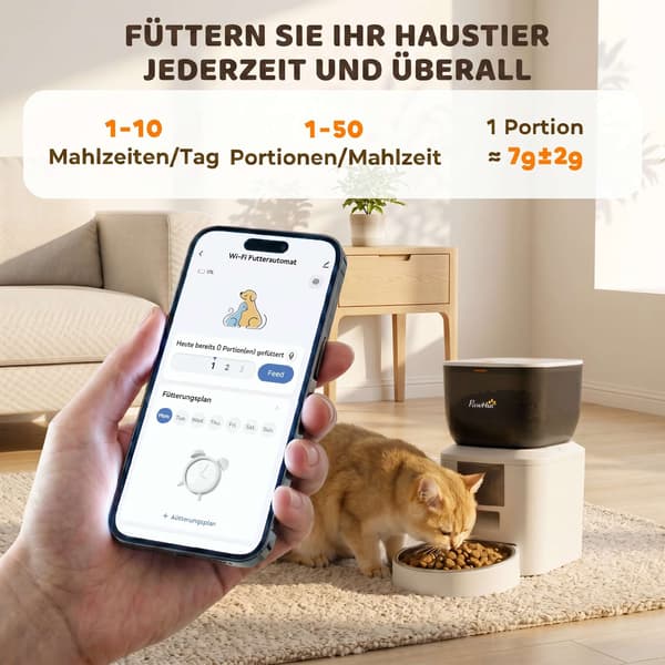 Automatisk kattefoderautomat med kamera, 4 l, 2,4 GHz WiFi, app-styring
