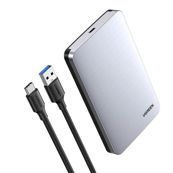 Ugreen 2,5" SATA-harddiskkabinet med USB-C til USB-A-kabel - Sølv