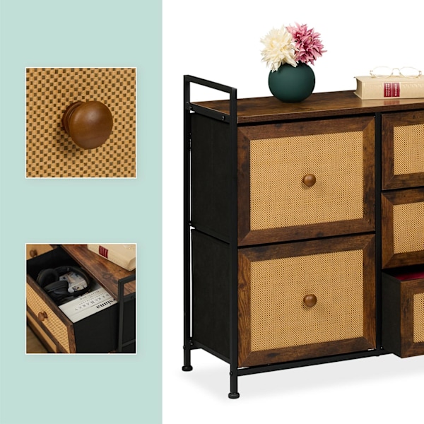 Kommode med 5 skuffer i rattan look
