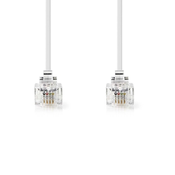 Telekomkabel | RJ11 Hane | RJ11 Hane | 5,00 m | Kabeldesign: Platt | Kabeltyp: RJ11 | Transparent / Vit