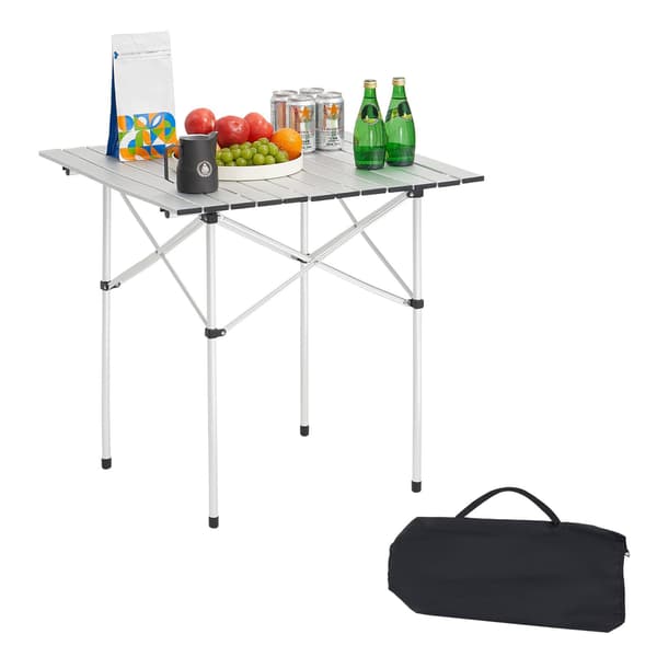 Hopfällbart campingbord, rulltopp i aluminium, bärväska