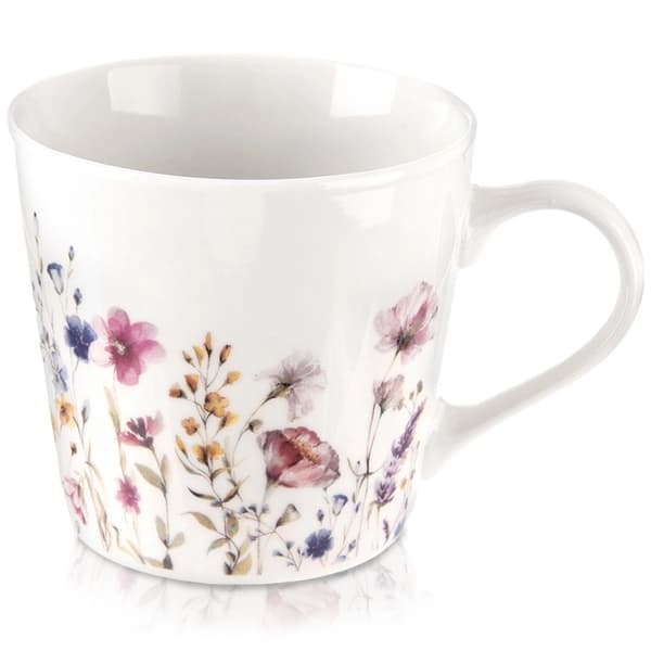 Porslinsmugg 430ml, blommönster, mikrovågssäker