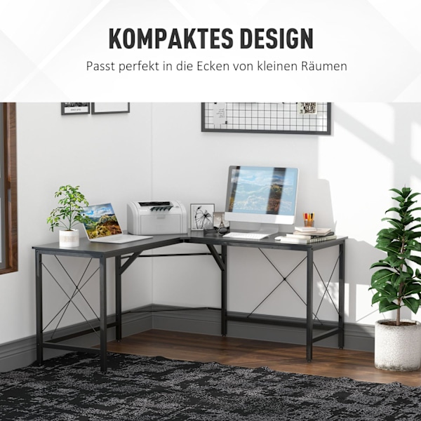 Computer Skrivebord L-Shape Hjørne Skrivebord, Vinkel Skrivebord, Mdf, Sort, 150X150X76Cm