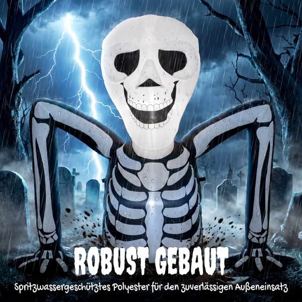 Uppblåsbart Halloween-skelett med LED-ljus, 210T polyester