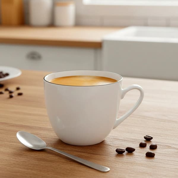 Porcelænskaffe-/tekop, hvid, 200 ml, sort kant