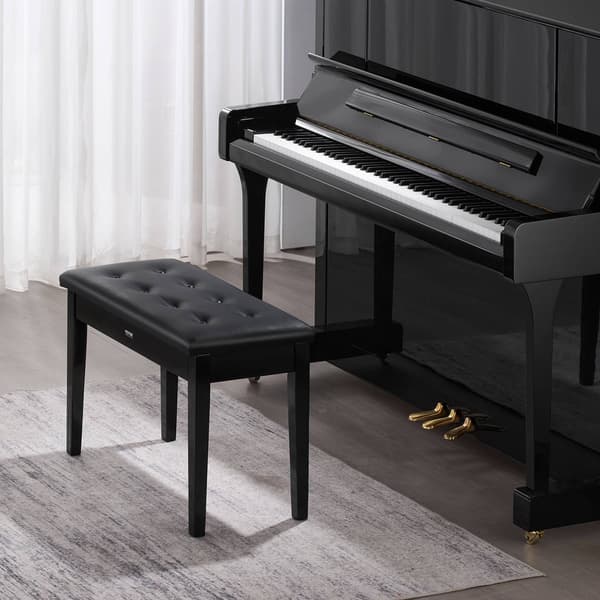 Duet-pianopenkki säilytystilalla, pehmustettu istuin, puu