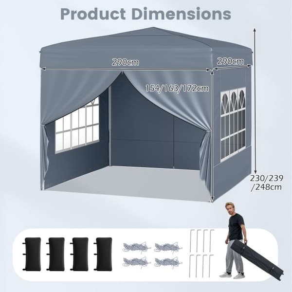 10x10 Pop Up-tält med 4 sidoväggar, grått