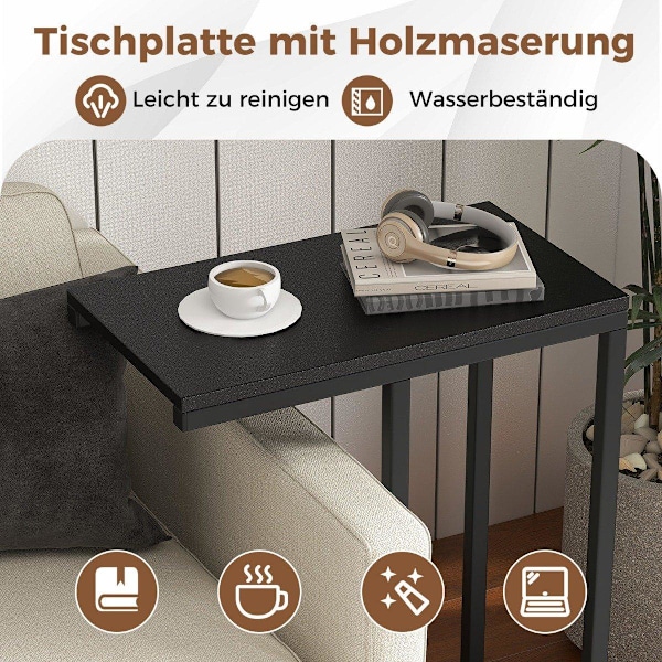 Sidebord C-formet sofabord med metalstel sofabord til stue 45,5 x 25,5 x 64 cm sort