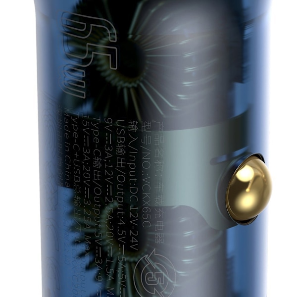 USB + USB-C 65W Quick Charge billader, gennemsigtig LCD-skærm