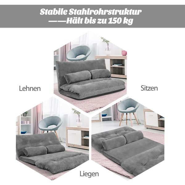 Foldbar gulvsovesofa, justerbart ryglæn, grå