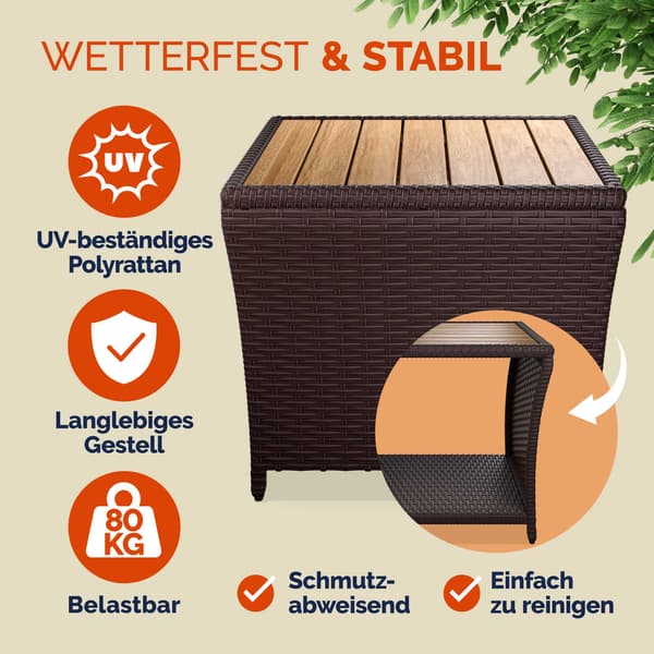 Polyrattan sidebord brunt 45x45x40cm