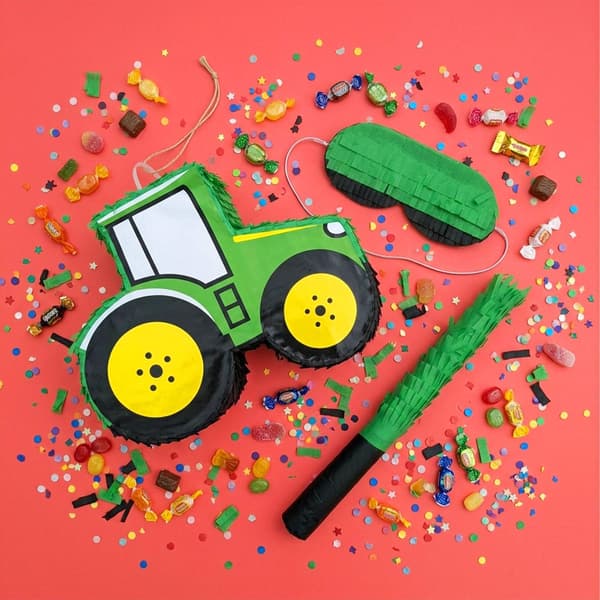 Traktor Piñata Sæt med Pind & Maske – Grøn