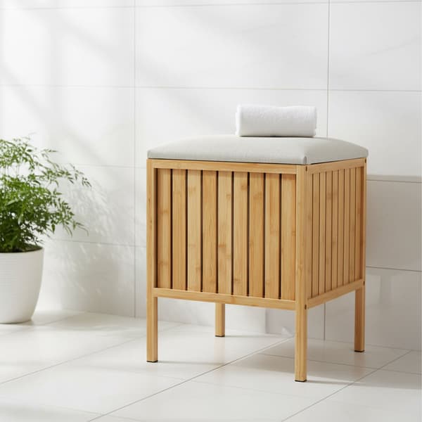 Bambu tvättkorg och sits med vadderat lock