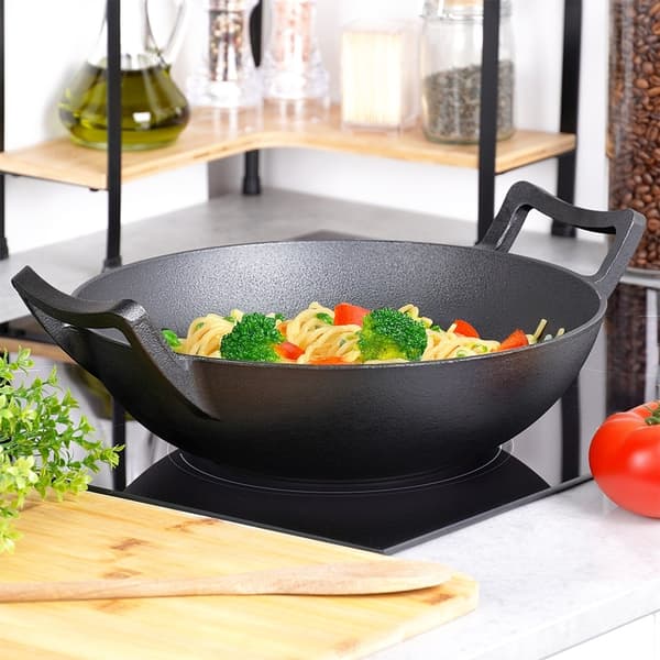 Støbejerns wokpande, 32 cm
