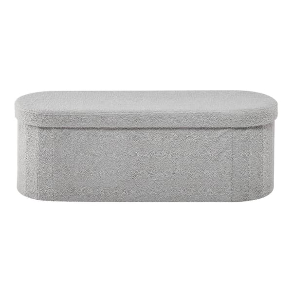 Hopfällbar oval förvaringsbänk, teddyfleece, grå